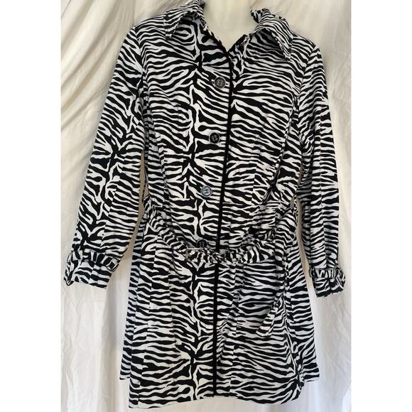 Lane Bryant Trench Coat Women’s Plus 14/16W 3/4 Sleeve Zebra Print Cotton Light - Picture 1 of 9